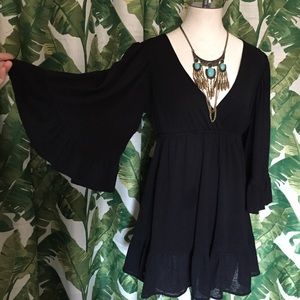 Black BellSleeve Judith March Mini Dress BoHo Chic